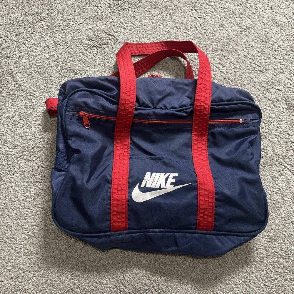 Nike Duffle Bag Blue Red Small Vintage Gym Travel Zip Pack
